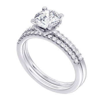 1.60 CT Hidden Halo Round Cut Diamond Engagement Bridal Set in White Gold or Platinum